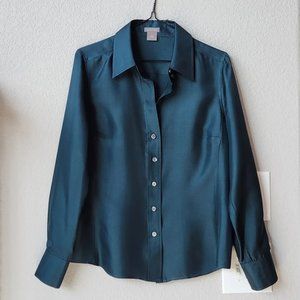 100% Silk Blouse Shirt, Dark Green, Ann Taylor, 6P, NWOT